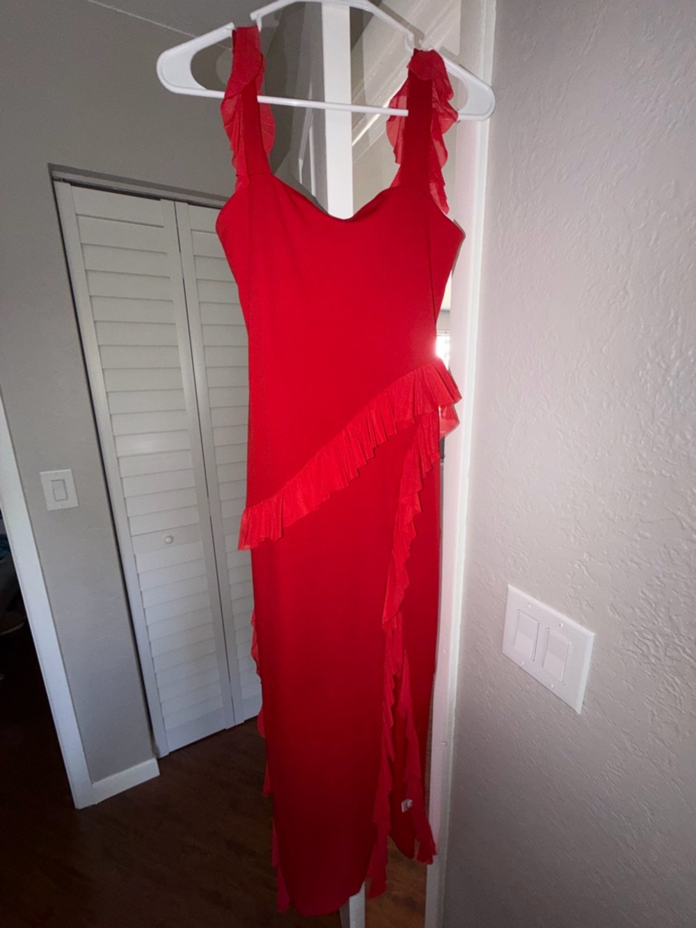 Amazon Red Ruffled Maxi Dress for Women